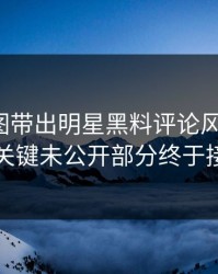 几张截图带出明星黑料评论风向后续，几个关键未公开部分终于接上了