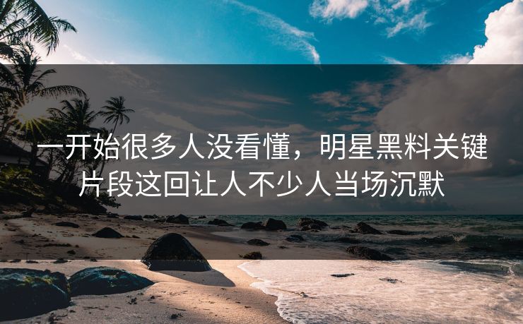 一开始很多人没看懂，明星黑料关键片段这回让人不少人当场沉默
