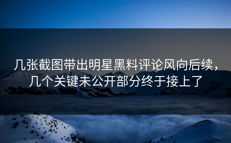 几张截图带出明星黑料评论风向后续，几个关键未公开部分终于接上了