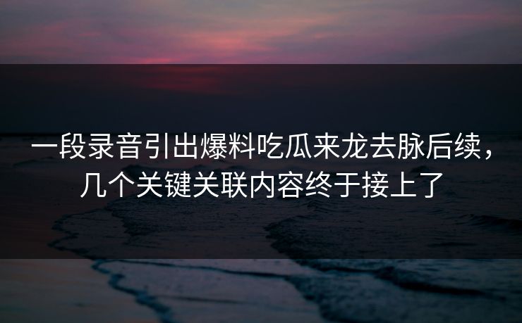 一段录音引出爆料吃瓜来龙去脉后续，几个关键关联内容终于接上了